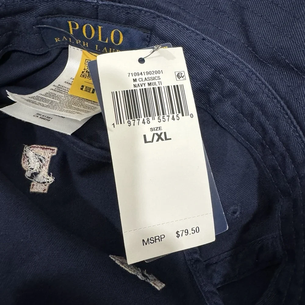 POLO RALPH LAUREN Men's Pony All Over P Wing Winged Foot Bucket Hat Cap Lid NAVY